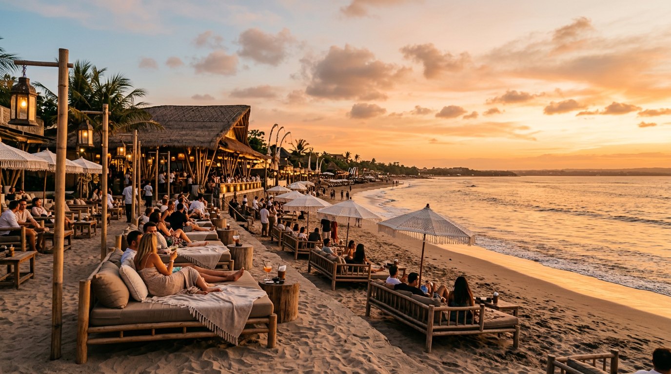 Seminyak beach cabanas & turquoise surf
