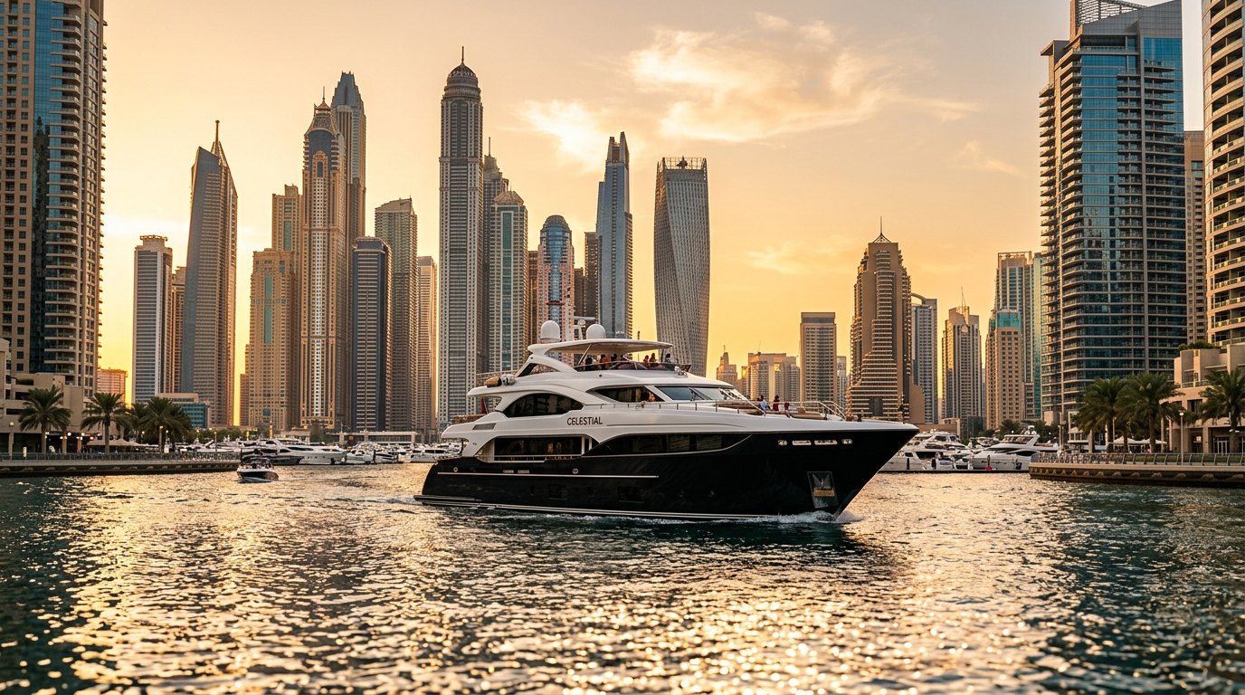 Dubai Marina skyline & dhow sail