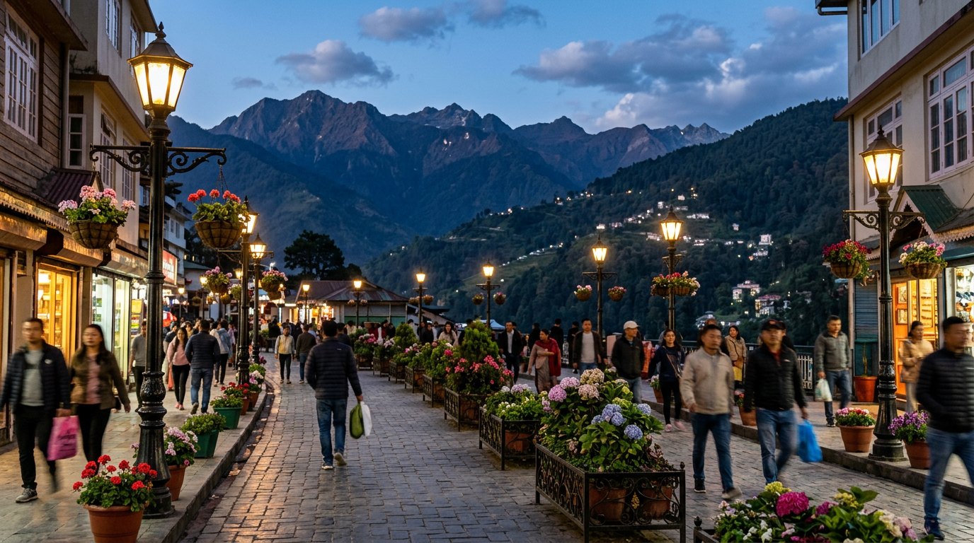 Evening lights on MG Marg, Gangtok
