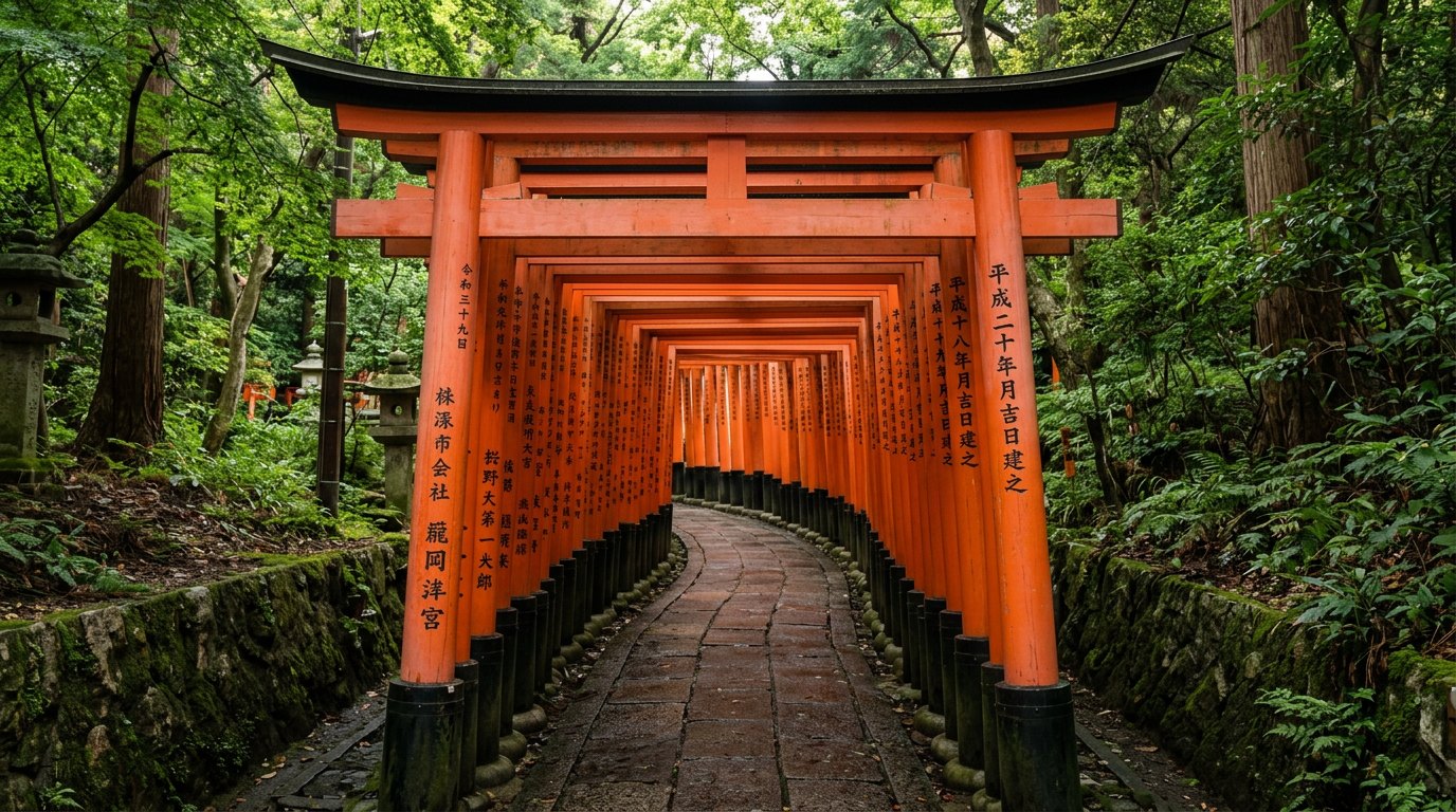 Endless vermilion torii tunnels at Fushimi Inari Temple, Kyoto