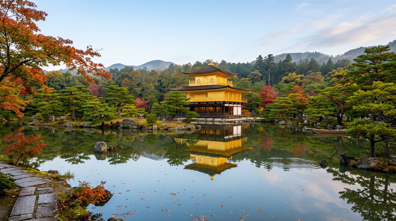 Kinkaku-ji Golden Pavilion mirrored in Kyokochi pond, Kyoto