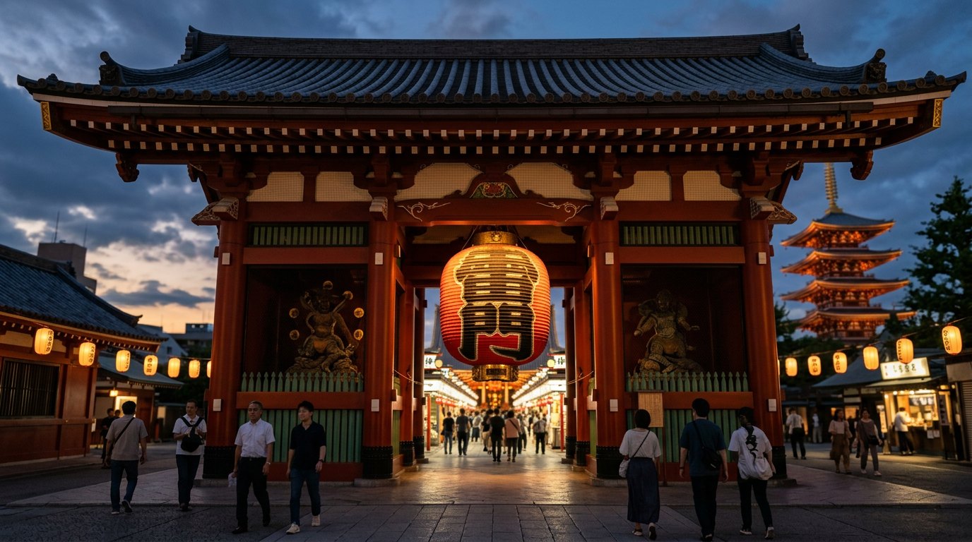 Senso-ji temple gate and vermilion architecture in Asakusa