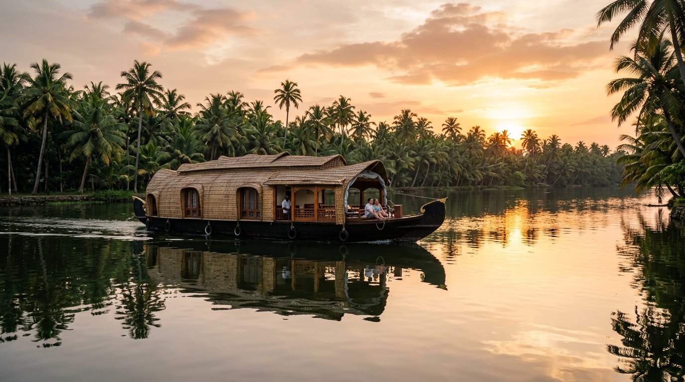 Traditional kettuvallam on the Alleppey backwaters