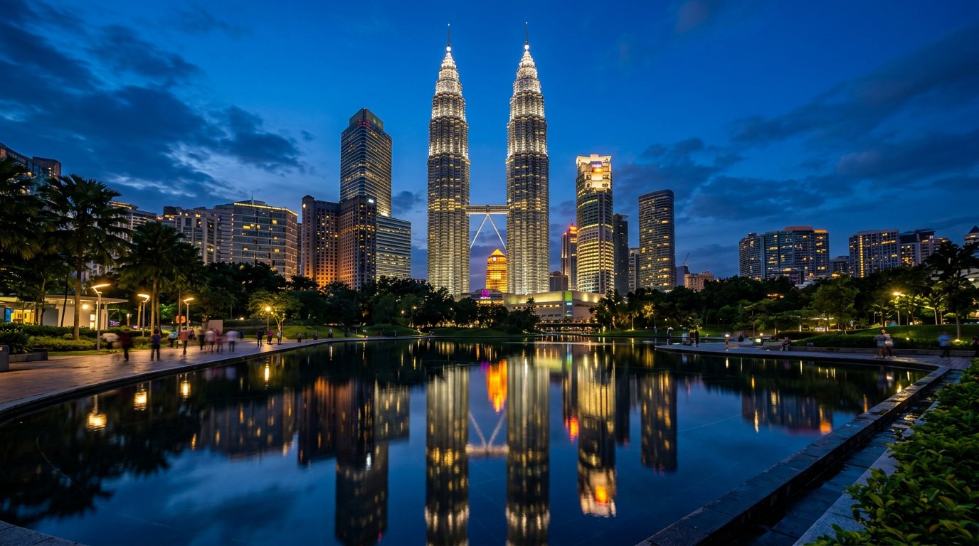Kuala Lumpur, Southeast Asia — Twin towers and Batu Caves colour