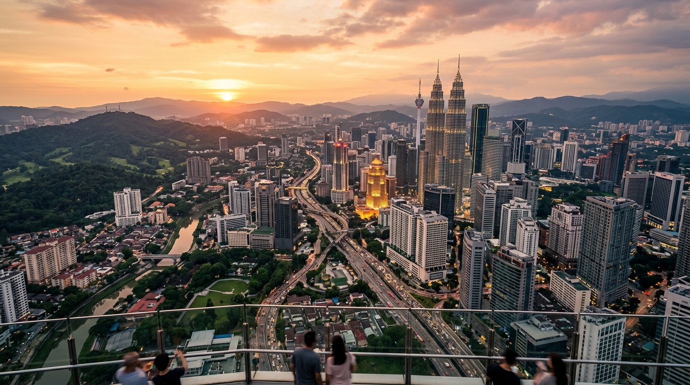 Menara KL Tower — 360° Sky Deck panorama at dusk