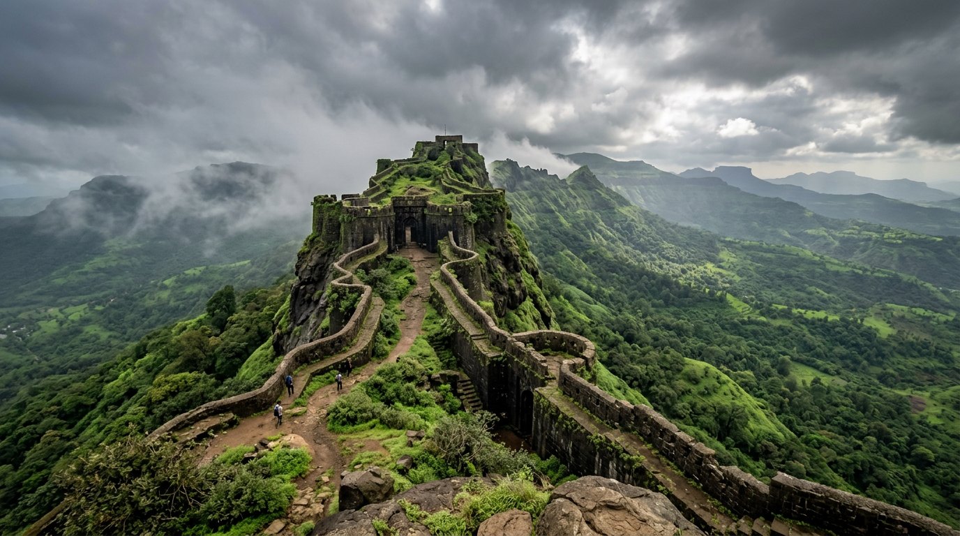 Ramparts of Pratapgad Fort in the Sahyadris