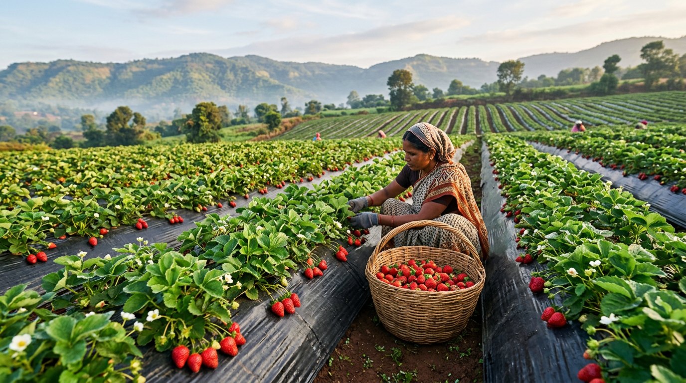 Strawberry picking at a Mahabaleshwar farm