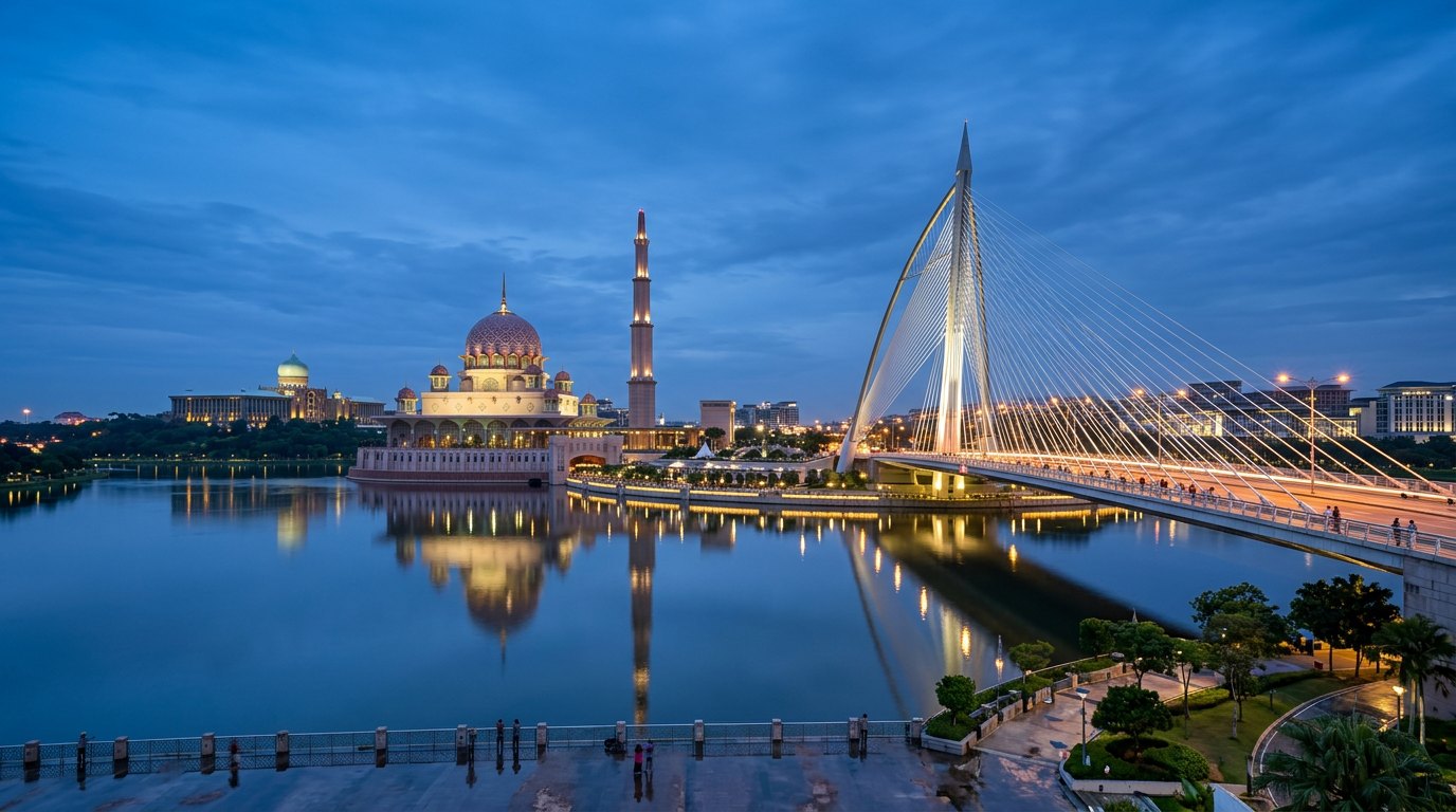 Putra Mosque reflecting on Putrajaya Lake