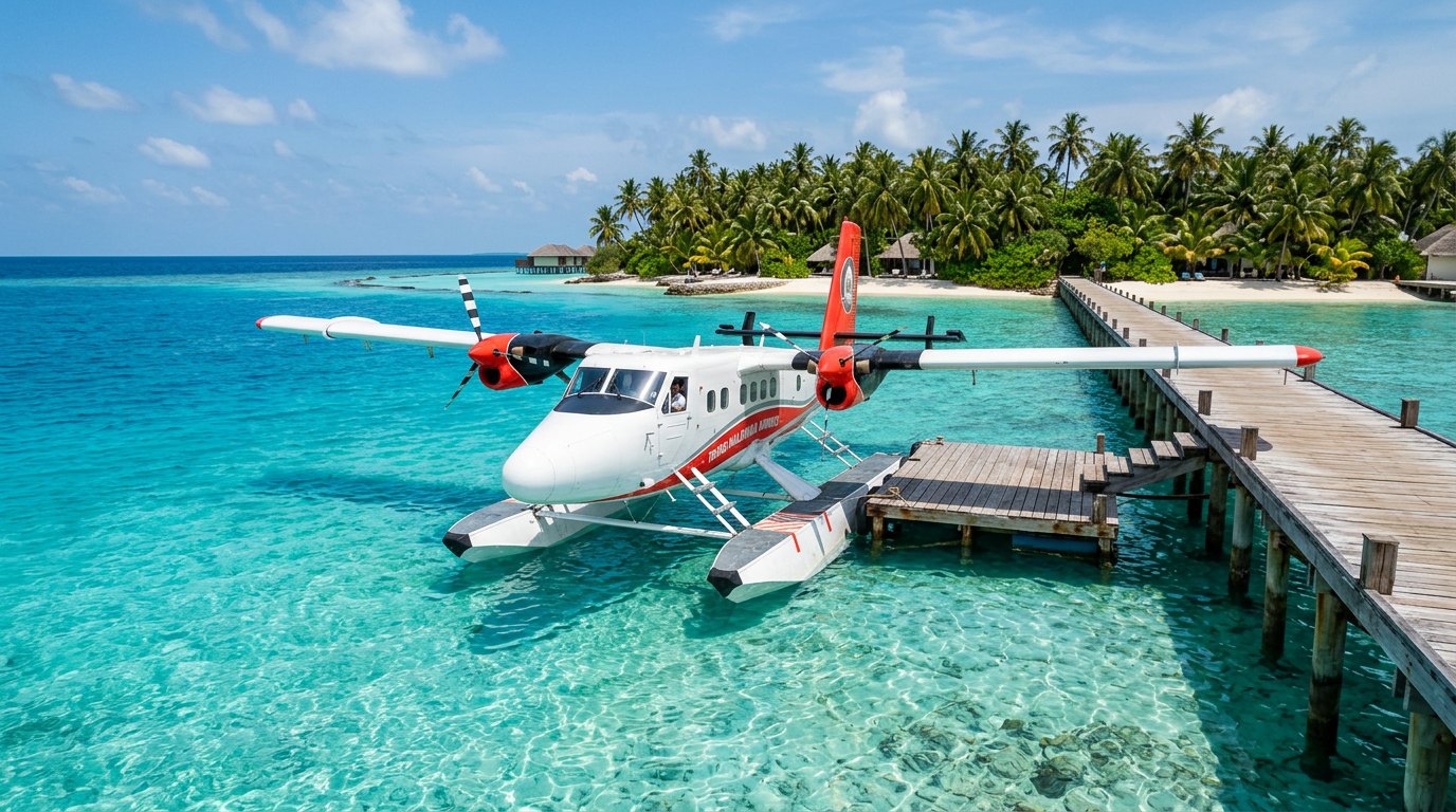 Seaplane transfer over the atolls