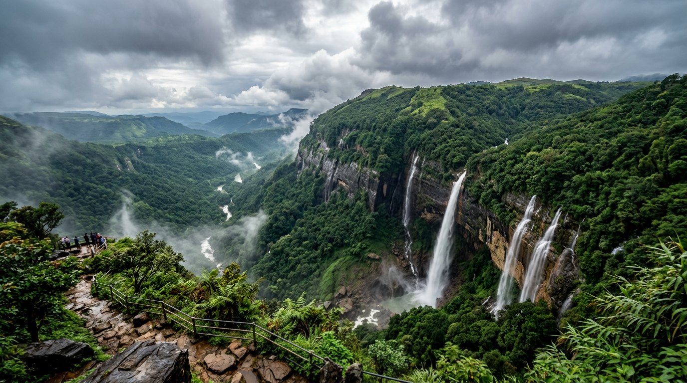 Seven Sisters Falls in full flow at Cherrapunji