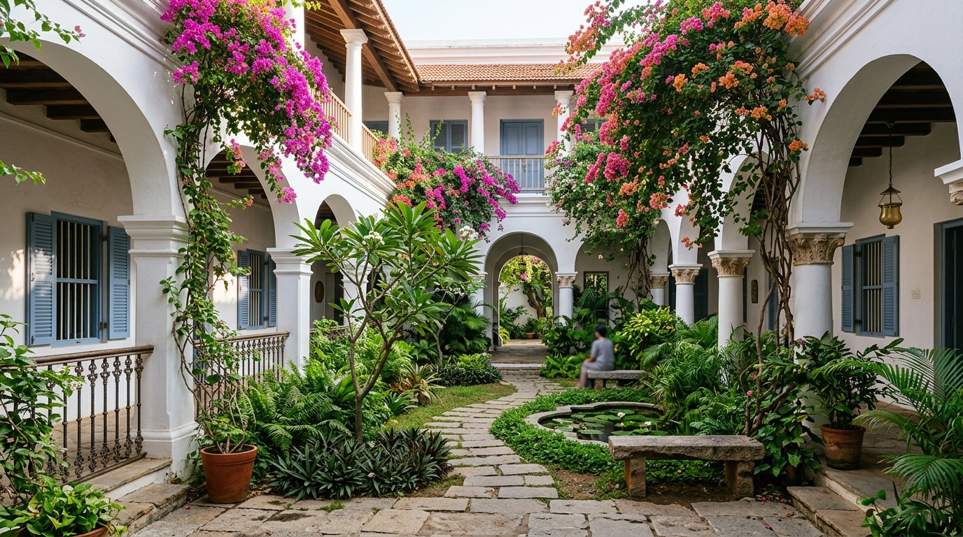 Colonial columns & courtyards of White Town