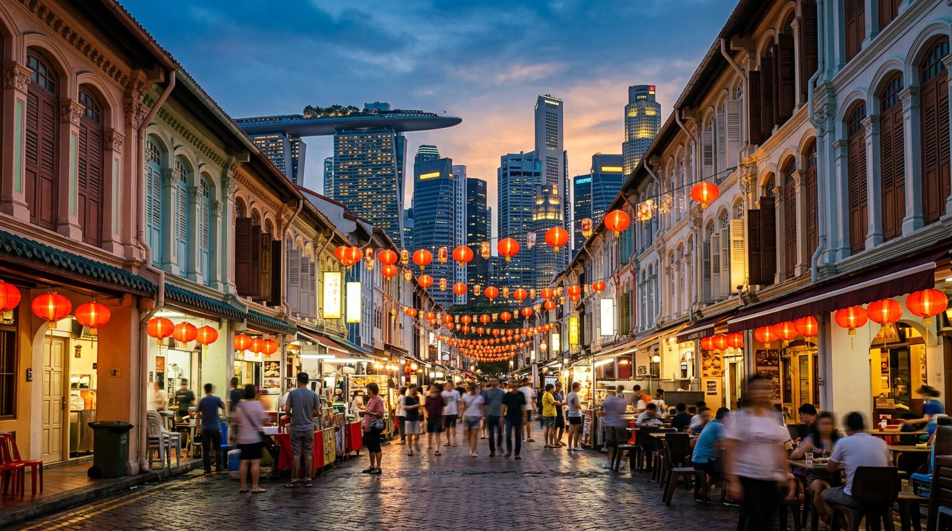 Chinatown lantern-lit shophouses