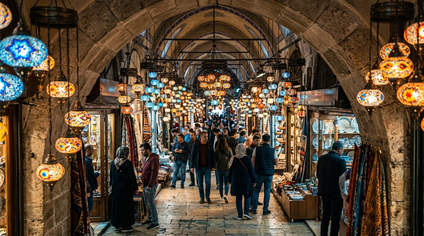 Grand Market mosaic lanterns and vaulted arcades