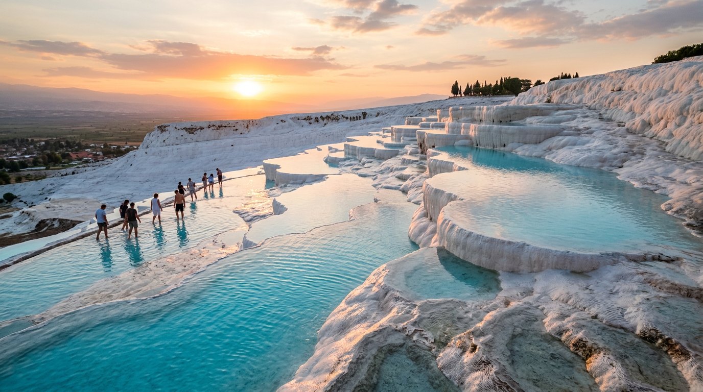 Pamukkale travertine terraces and turquoise thermal pools