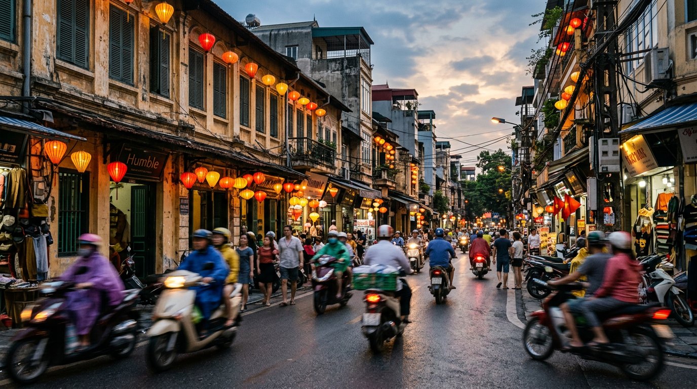Motorbike-filled streets of Hanoi Old Quarter