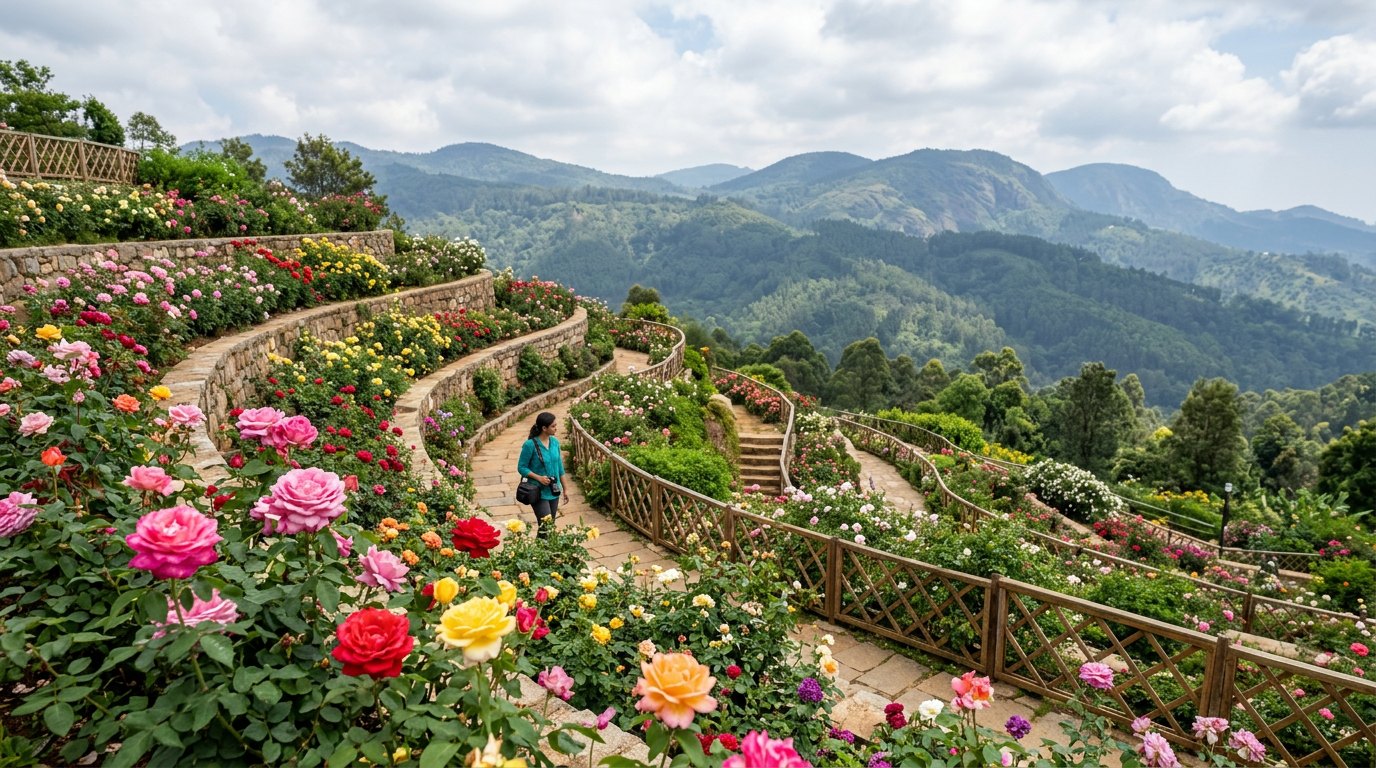 Terraced rose garden and orange groves